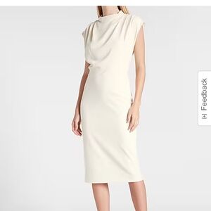 Express Ivory Mock Neck Draped Midi Dress